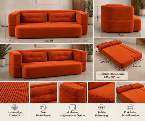 Schlafsofa sitzer cord - schlafsofa,